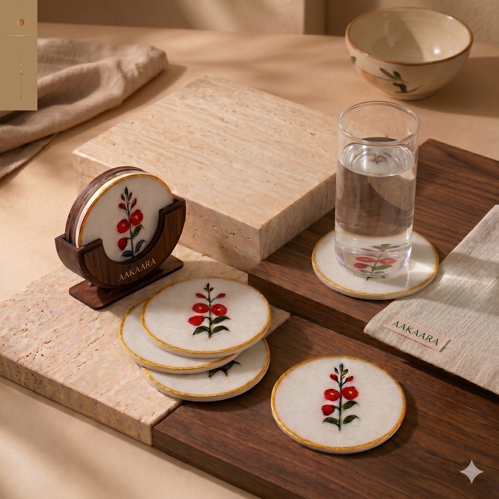 Hand-painted marble coaster set