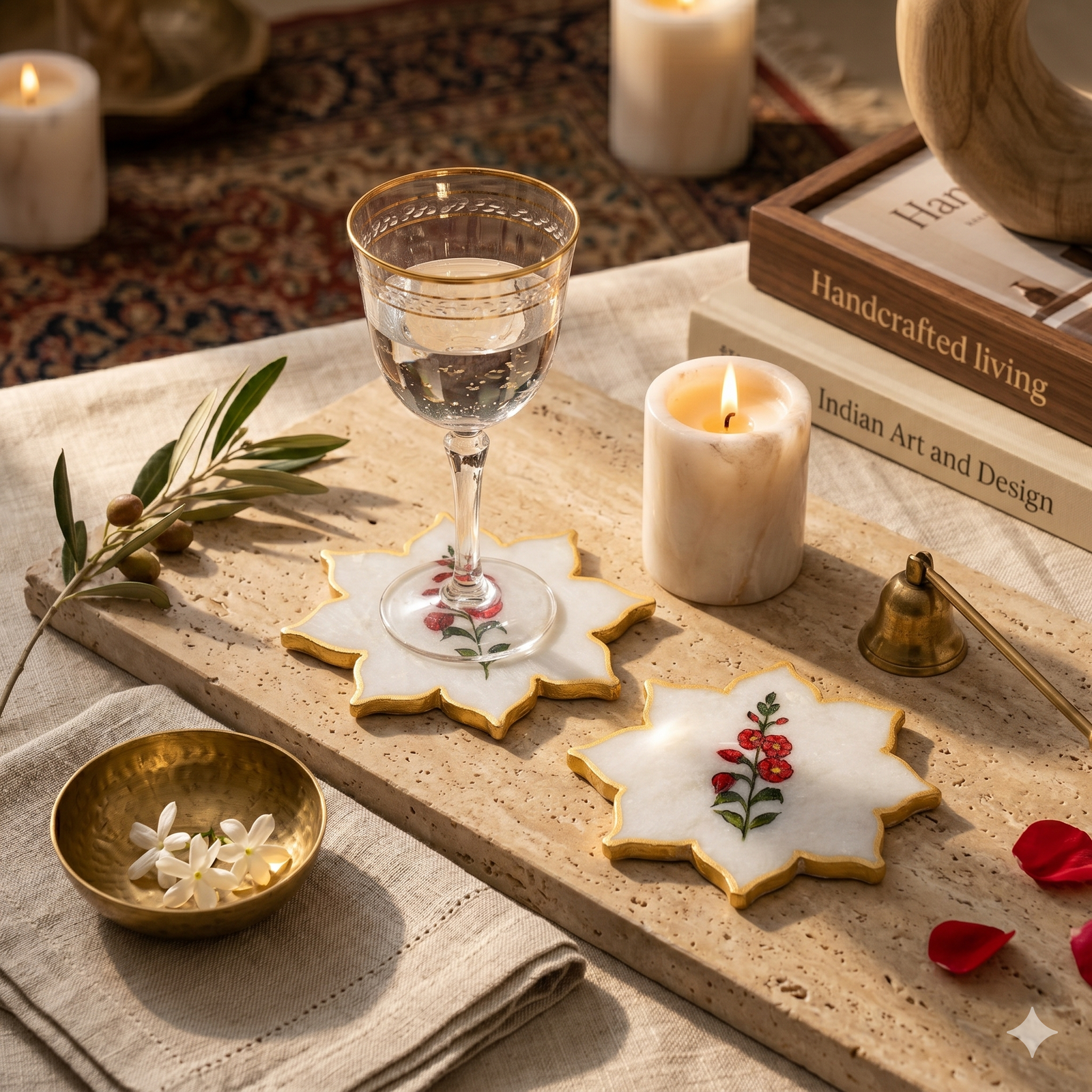 Lotus star coasters with gold detail