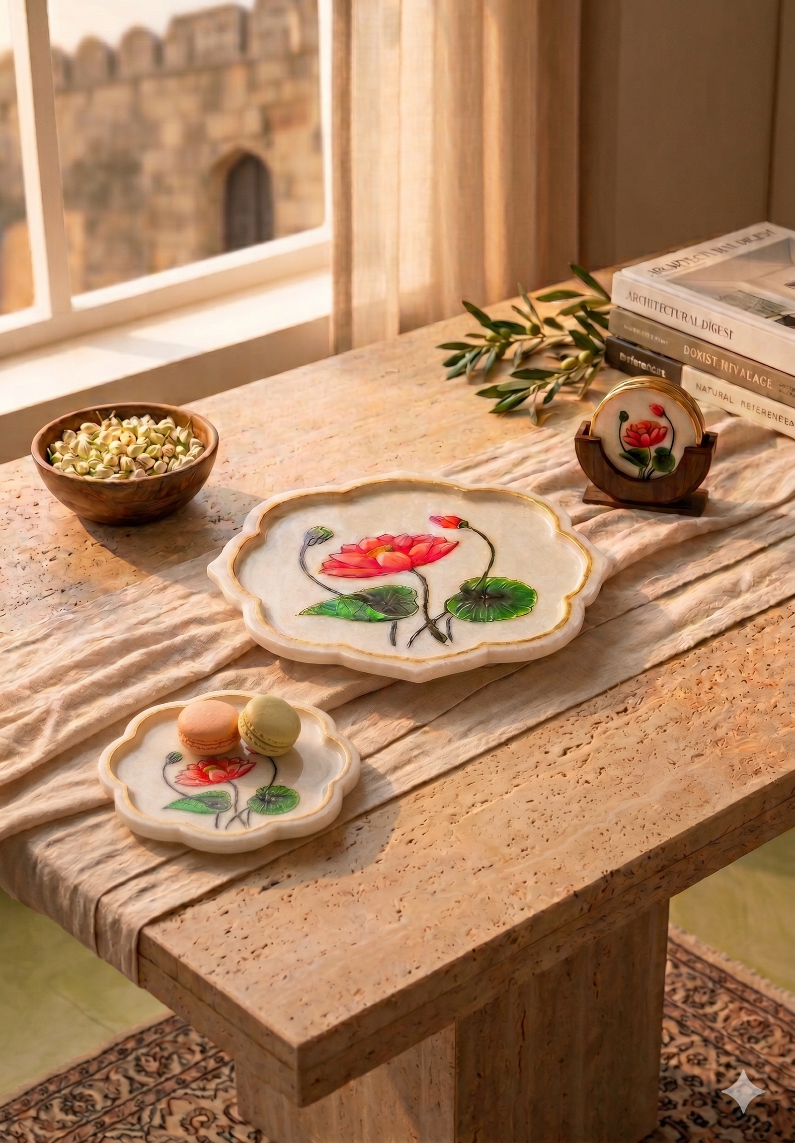 Lotus marble platters and coasters